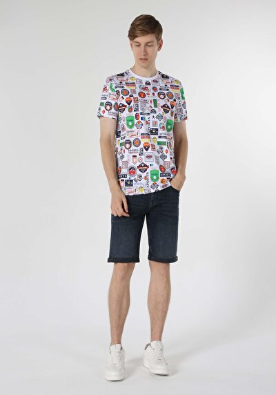 اعرض التفاصيل لـ   رقبة مستديرة مطبوعة للرجال أبيض بأكمام قصيرة تي شيرت