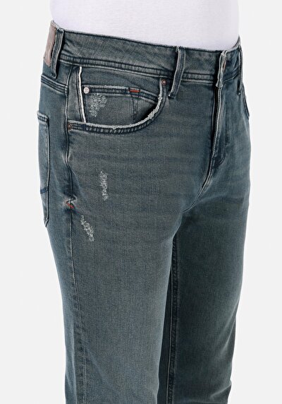 اعرض التفاصيل لـ مستقيم  خصر منخفض مستقيم الساق الجينز النيلي للرجال