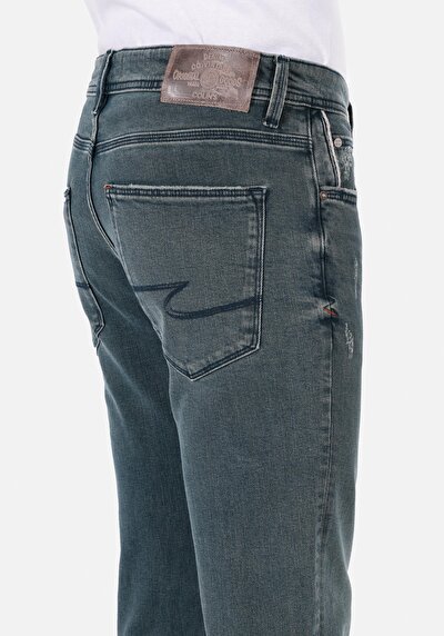 اعرض التفاصيل لـ مستقيم  خصر منخفض مستقيم الساق الجينز النيلي للرجال