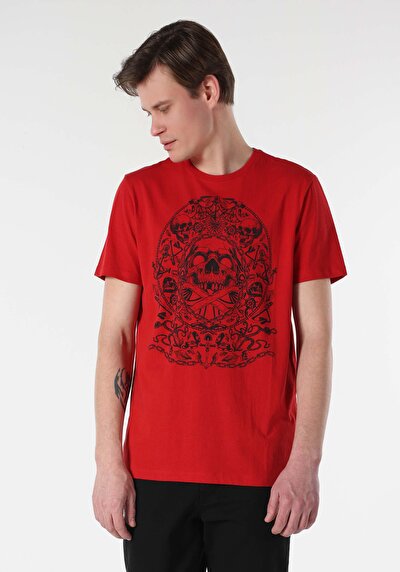 اعرض التفاصيل لـ   رقبة مستديرة مطبوعة رجالي أحمر قصيرة الأكمام تي شيرت