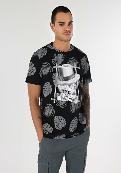 اعرض التفاصيل لـ   رقبة مستديرة مطبوعة رجالي أسود قصيرة الأكمام تي شيرت