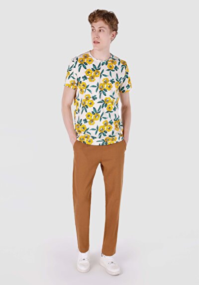 اعرض التفاصيل لـ   رقبة مستديرة مطبوعة للرجال أبيض بأكمام قصيرة تي شيرت