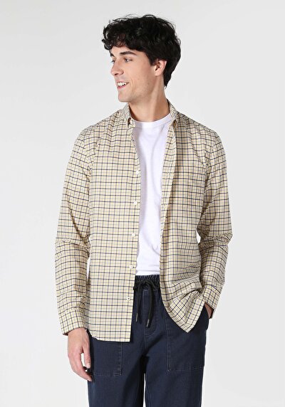 صورة من قميص نحيف رقبة منقوشة رجالي ساري كم طويل قميص