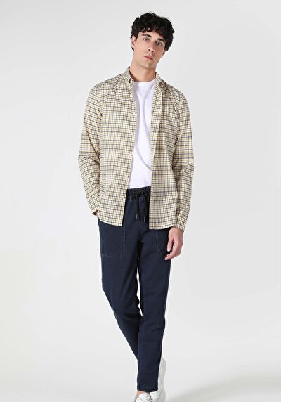 صورة من قميص نحيف رقبة منقوشة رجالي ساري كم طويل قميص