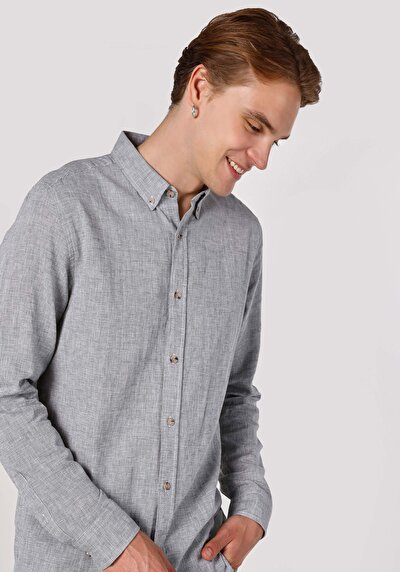 اعرض التفاصيل لـ قميص عادي رقبة مستقيم رجالي أخضر كم طويل قميص