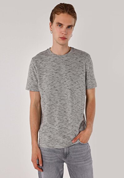 صورة من قصة عادية رقبة مستديرة جاكار رجالي أنثراسايت كم قصير تي شيرت