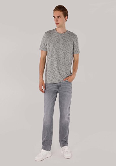 اعرض التفاصيل لـ قصة عادية رقبة مستديرة جاكار رجالي أنثراسايت كم قصير تي شيرت