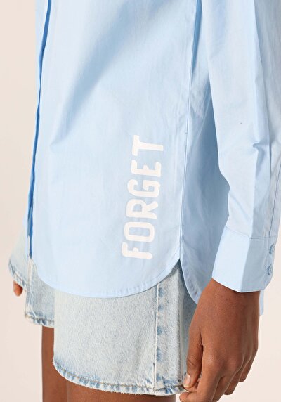 اعرض التفاصيل لـ قميص مريح رقبة مطبوع نسائي أزرق كم طويل قميص