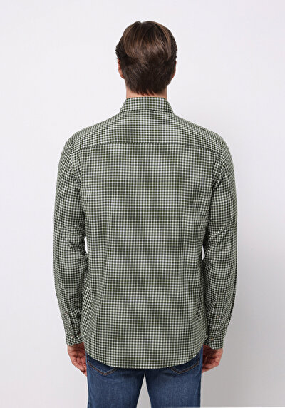 صورة من قميص عادي رقبة متقلب رجالي أخضر كم طويل قميص