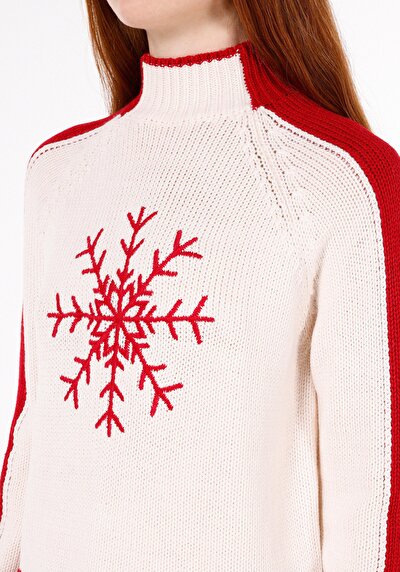 اعرض التفاصيل لـ   سلحفاة الرقبة المطرزة نسائية Ecru سترة