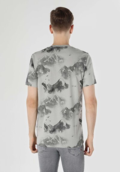 اعرض التفاصيل لـ   رقبة مستديرة مطبوعة رجالي رمادي كم قصير تي شيرت