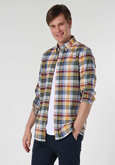 صورة من قميص   رقبة منقوشة رجالي متعدد الألوان كم طويل قميص