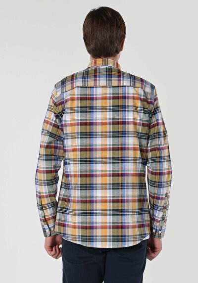 صورة من قميص رقبة منقوشة رجالي متعدد الألوان كم طويل قميص