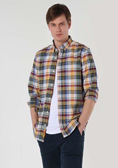 صورة من قميص رقبة منقوشة رجالي متعدد الألوان كم طويل قميص