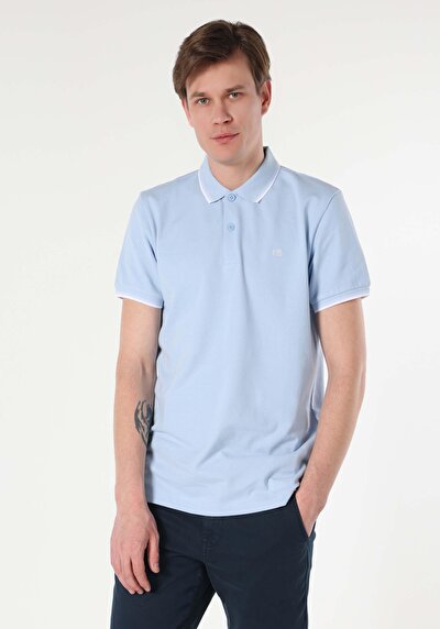 اعرض التفاصيل لـ أزرق للرجال قميص بولو  كم قصير