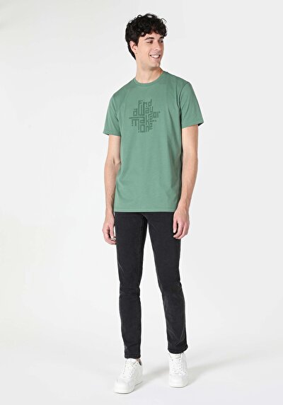 اعرض التفاصيل لـ أخضر للرجال تي شيرت بأكمام قصيرة