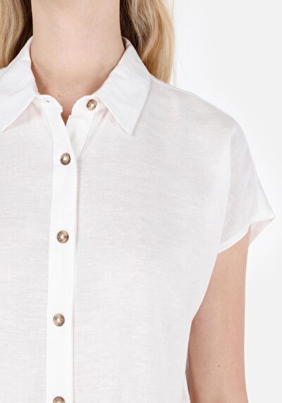 اعرض التفاصيل لـ قميص عادي رقبة مستقيم قميص أبيض بأكمام قصيرة نسائي