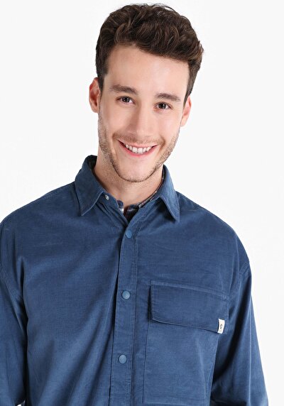 اعرض التفاصيل لـ أزرق للرجال قميص  كم طويل