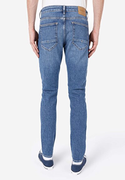 اعرض التفاصيل لـ سليم  خصر منخفض ضيق الساق جينز نيلي للرجال