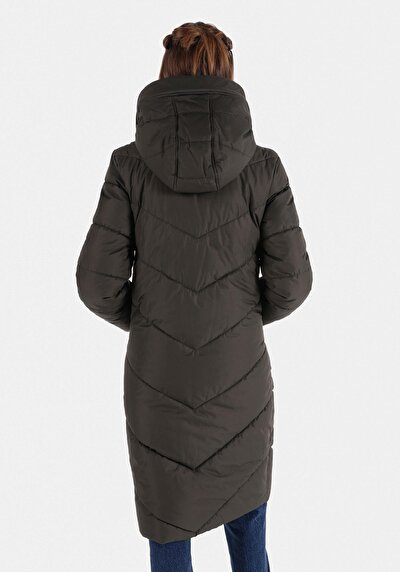 اعرض التفاصيل لـ معطف أخضر نسائي مقنع بسحاب مقنع عادي