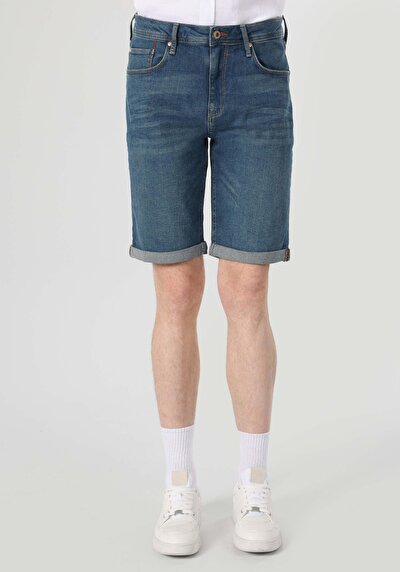 صورة من مستقيم خصر منخفض مستقيم رجالي داكن نيلي جان شورت