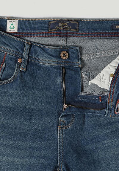 اعرض التفاصيل لـ مستقيم  خصر منخفض مستقيم رجالي داكن نيلي جان شورت