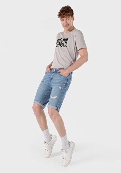 صورة من عادي مقاس متوسط الخصر مستقيم رجالي نيلي جان شورت