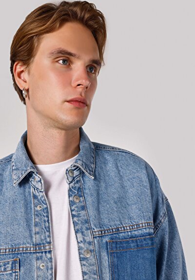 اعرض التفاصيل لـ جاكيت رجالي أزرق غير مبطن بقصة عادية