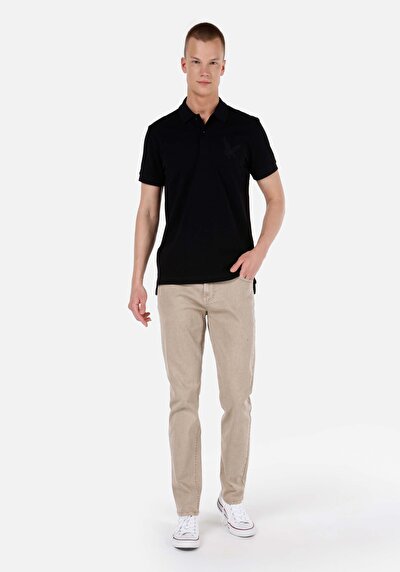 صورة من Straigt Fit متوسط الخصر مستقيم الساق بنطلون رجالي بيج