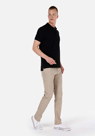 صورة من Straigt Fit متوسط الخصر مستقيم الساق بنطلون رجالي بيج
