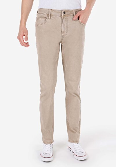 صورة من Straigt Fit متوسط الخصر مستقيم الساق بنطلون رجالي بيج