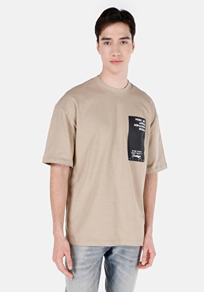 صورة من كبير الحجم  رقبة مستديرة مستقيم رجالي بيج كم قصير تي شيرت