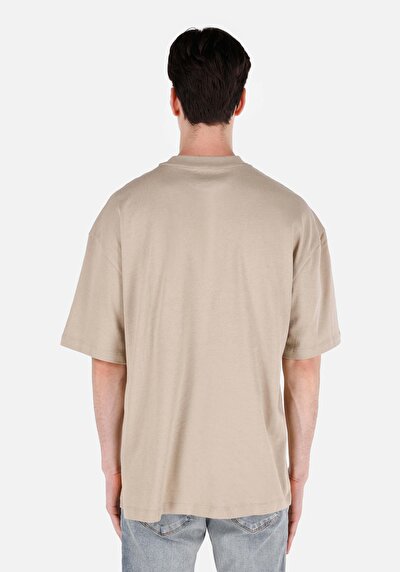 صورة من كبير الحجم رقبة مستديرة مستقيم رجالي بيج كم قصير تي شيرت