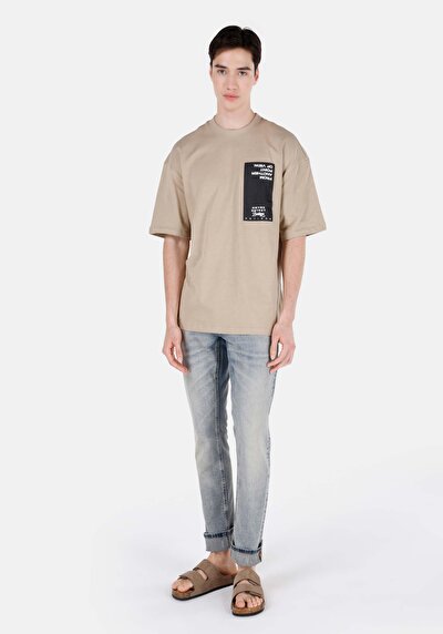 اعرض التفاصيل لـ كبير الحجم  رقبة مستديرة مستقيم رجالي بيج كم قصير تي شيرت