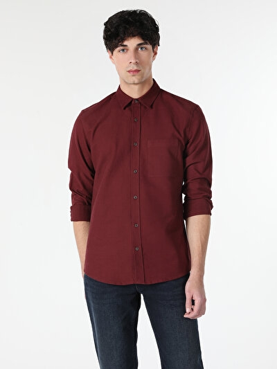 صورة من قميص بأكمام طويلة للرجال عنابي Cl1061110