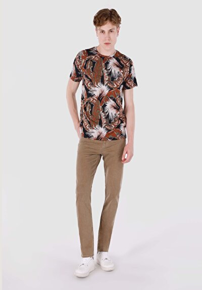 صورة من رقبة مستديرة مطبوعة رجالي متعدد الألوان كم قصير تي شيرت