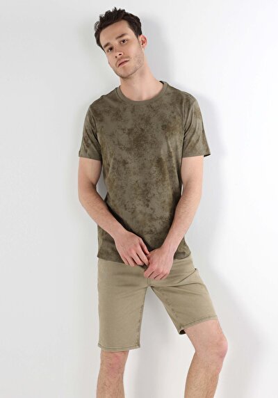 صورة من رقبة مستديرة مطبوعة رجالي أخضر كم قصير تي شيرت