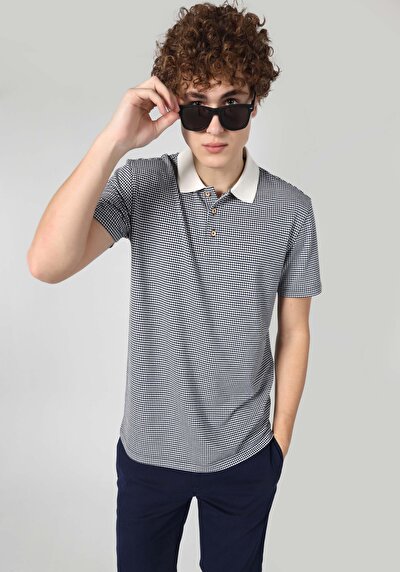 صورة من عادي رقبة بولو جاكار رجالي أزرق كم قصير تي شيرت