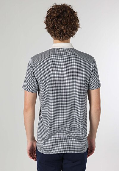 صورة من عادي رقبة بولو جاكار رجالي أزرق كم قصير تي شيرت