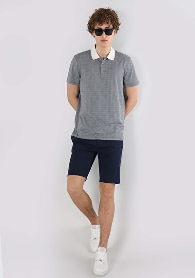 صورة من عادي رقبة بولو جاكار رجالي أزرق كم قصير تي شيرت