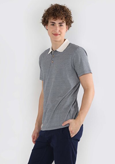 صورة من عادي رقبة بولو جاكار رجالي أزرق كم قصير تي شيرت