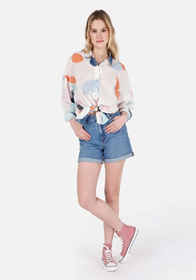 صورة من أمي فيت الخصر العالي نسائي نيلي جان شورت