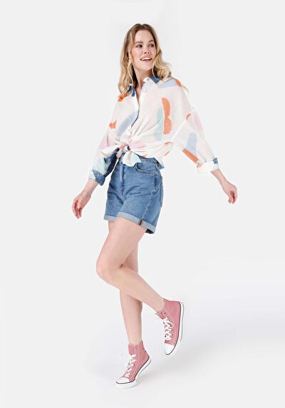 صورة من أمي فيت الخصر العالي نسائي نيلي جان شورت