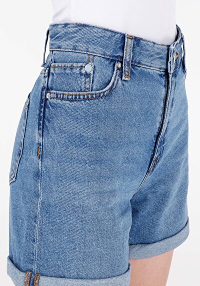 اعرض التفاصيل لـ أمي فيت الخصر العالي نسائي نيلي جان شورت