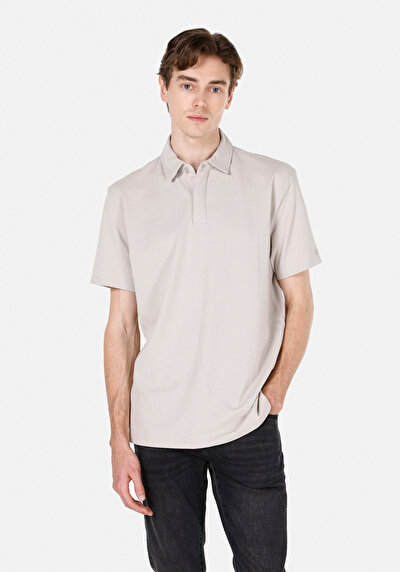 صورة من كومفورت فيت بولو ياقة مستقيمة رجالي حجر كم قصير تي شيرت