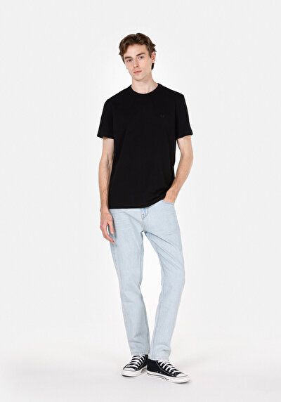 اعرض التفاصيل لـ عادي مقاس رقبة مستديرة مستقيم رجالي أسود كم قصير تي شيرت