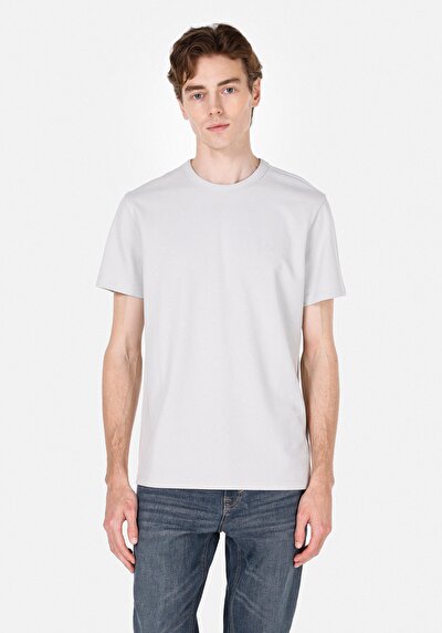 صورة من قصة عادية رقبة مستديرة مستقيم رجالي رمادي كم قصير تي شيرت