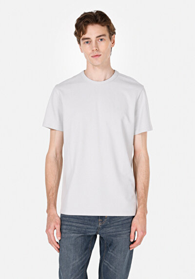 صورة من قصة عادية رقبة مستديرة مستقيم رجالي رمادي كم قصير تي شيرت