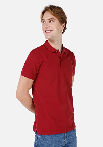 صورة من  بولو الرقبة مستقيم رجالي أحمر كم قصير تي شيرت