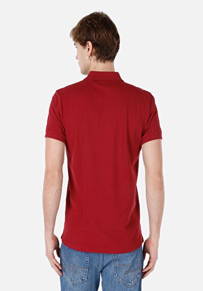صورة من بولو الرقبة مستقيم رجالي أحمر كم قصير تي شيرت